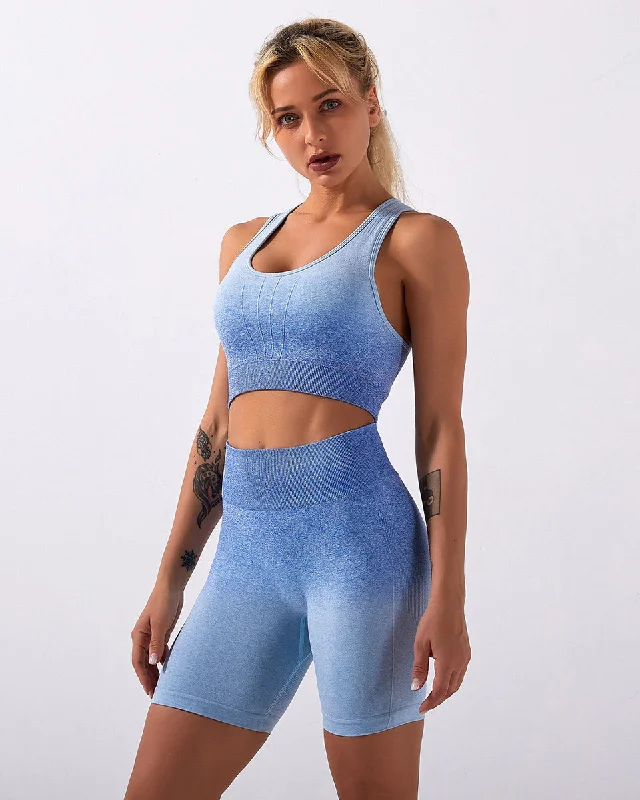 Sports bra for uneven routines -Calico Ombre Sports Bra - Blue