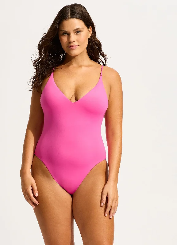 swimwear daily hustle -Seafolly Collective V Neck One Piece - Hot Pink