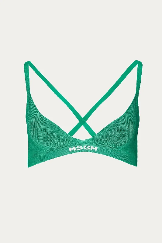 Sports bra with light straps -Ribbed Knit Logo-Hem Bra In Green