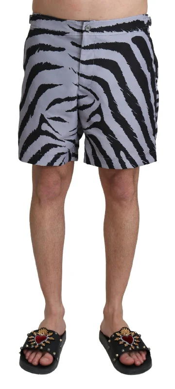 Sports bra for uneven routines -Dolce & Gabbana Elegant  Zebra Print Swim Men's Trunks