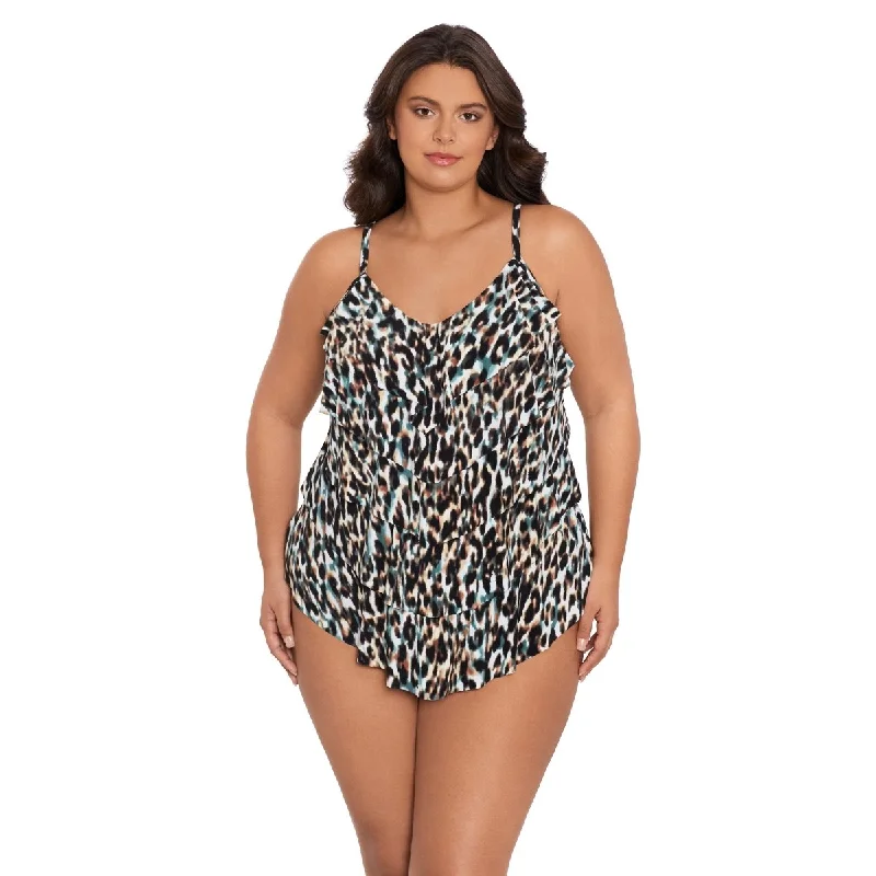 Sports tank top for vault exercises -TRIMSHAPER PLUS RACHEL TANKINI TOP -LEOPARD IN THE MIST