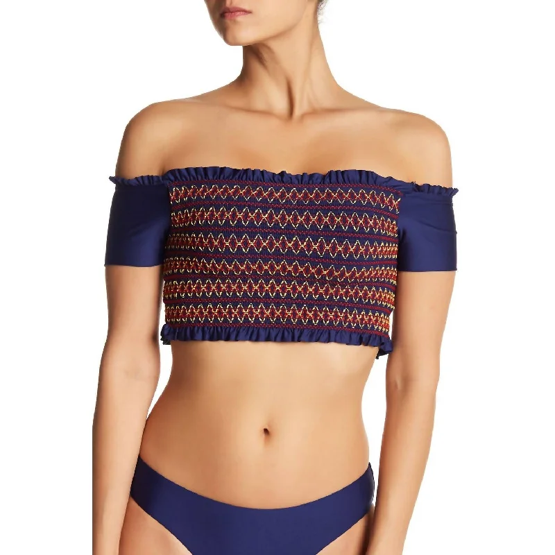 Sports bra with loop band -Frill Seeker Off Shoulder Bra Bikini Top In Frill Seeker Navy