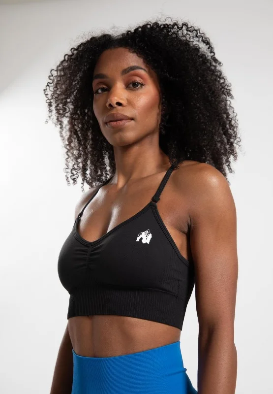 Sports bra with swirl design -Gorilla Wear Olivia Seamless Sports Bra - Black