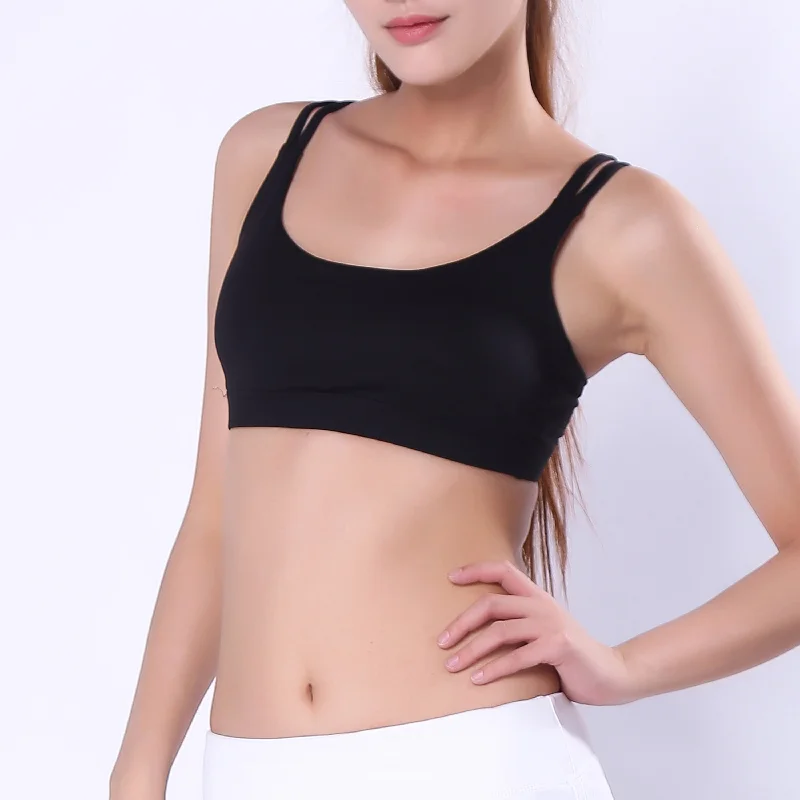 Sports bra for damp runs -Womens Solid Spaghetti Straps Cotton Racerback Sports Bra