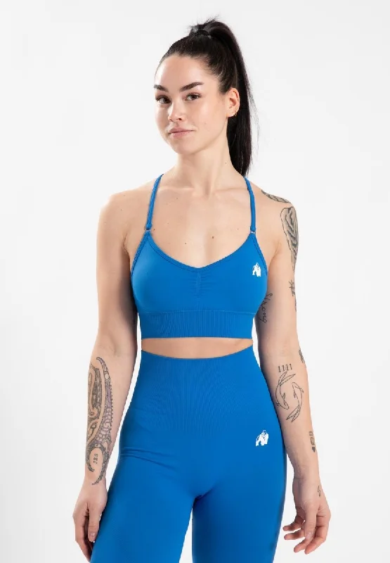 Sports bra with mesh cutouts -Gorilla Wear Olivia Seamless Sports Bra - Blue