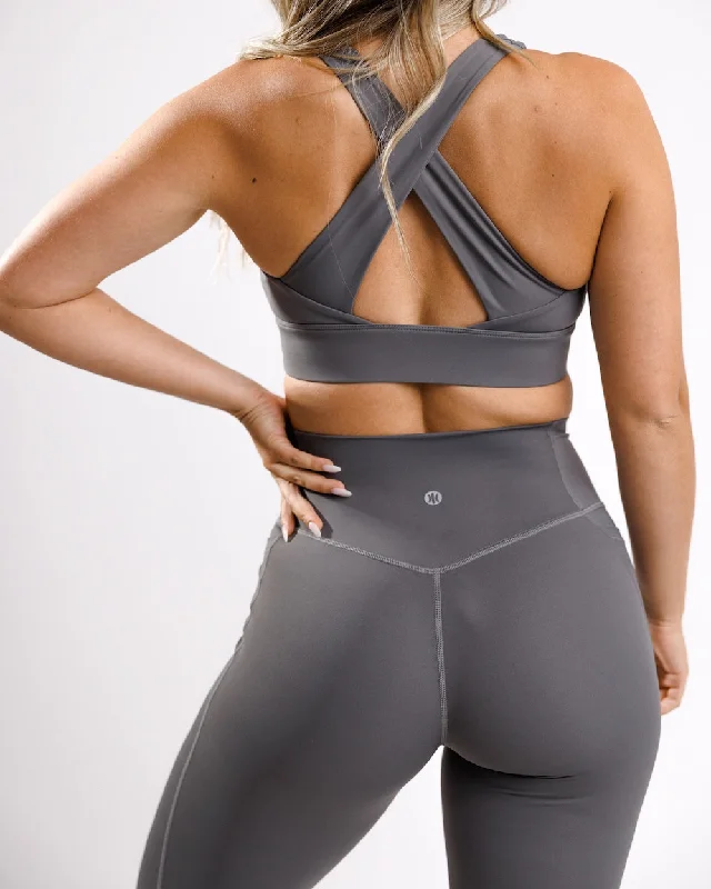 Sports bra for flow workouts -Astoria LUXE POWER Sports Bra - Smoke