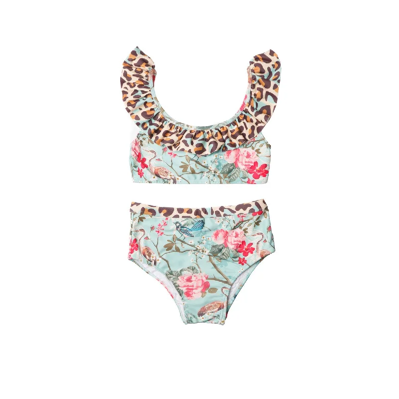 swimwear leopard flair -Ruffle Neck Bikini