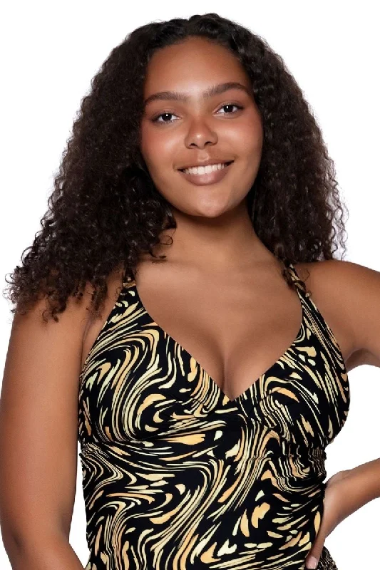 Sports tank top with bow-tie hem -SUNSETS CASSIE  UNDERWIRE TANKINI TOP