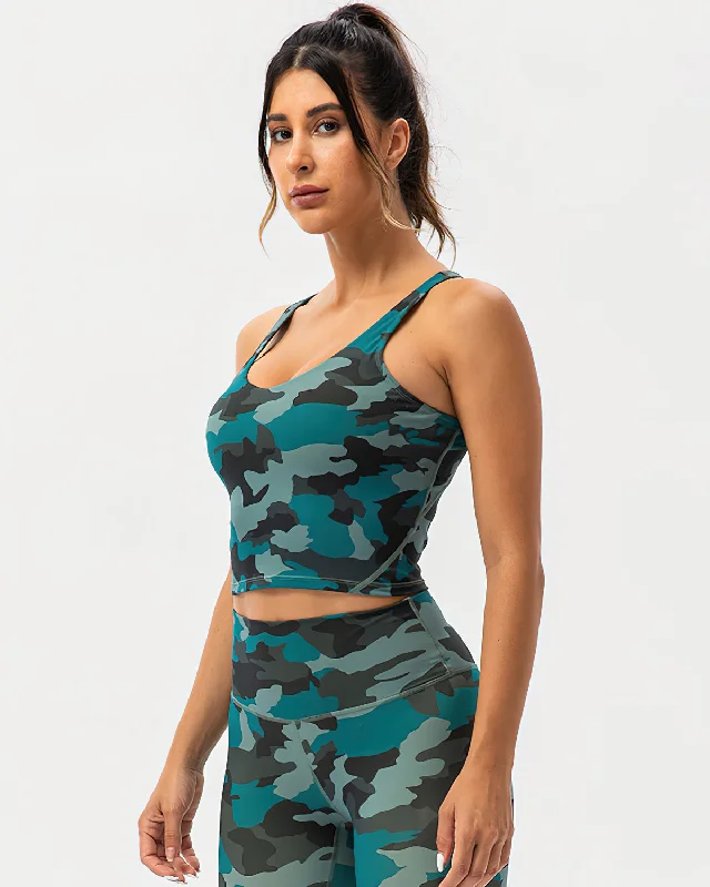 Sports bra with airy padding -Harper Camo Sports Bra - Pine