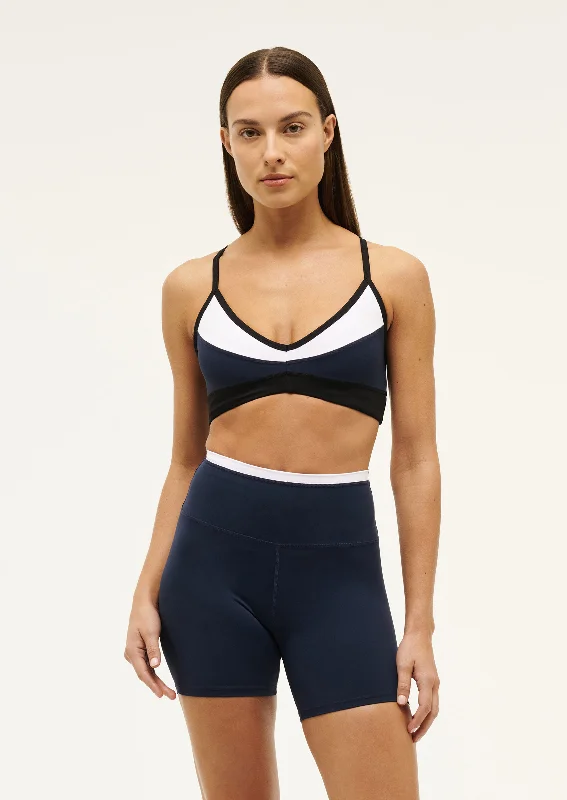 Sports bra with sheer straps -OVERLAND 2 SPORTS BRA IN DARK NAVY