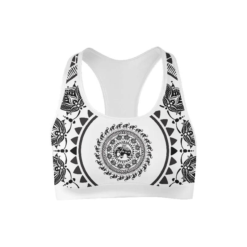 Sports bra with thick band -Elephant Sun Mandala v2 Sports Bra