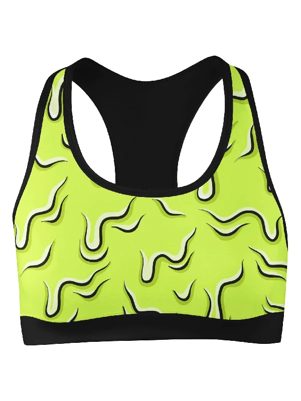 Sports bra with swirl straps -Neon Drippy (Green) Sports Bra