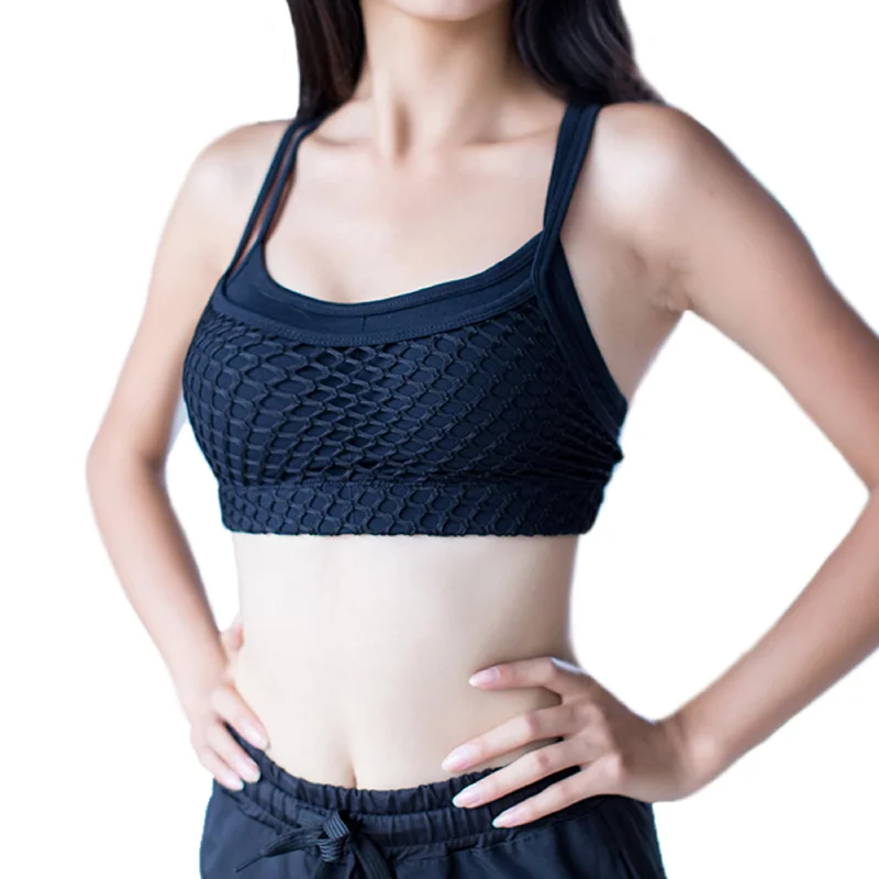 Sports bra for shinty play -Girls Or Junior Womens Solid Fishnet Mesh Sphaghetti Strap Racerback Yoga Sports Bra