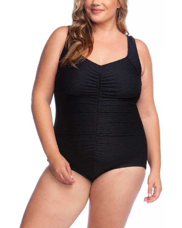 swimwear fade resistant -2024 Maxine of Hollywood Women's Plus Textured Spa Girl Leg One Piece (More colors available) - MW9L321