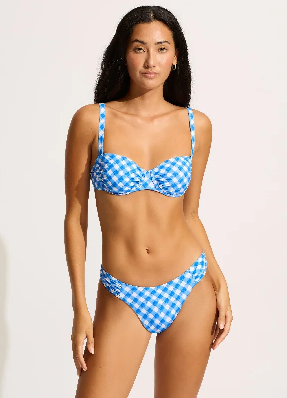 swimwear fun swims -Ciao Bella Check Ruched Underwire Bikini Top - Azure