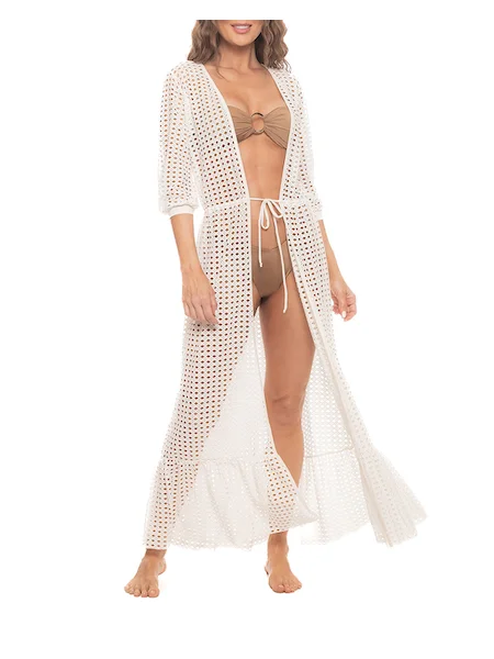 swimwear faint vibes -Guria Off White Lattice Duster Cover Up