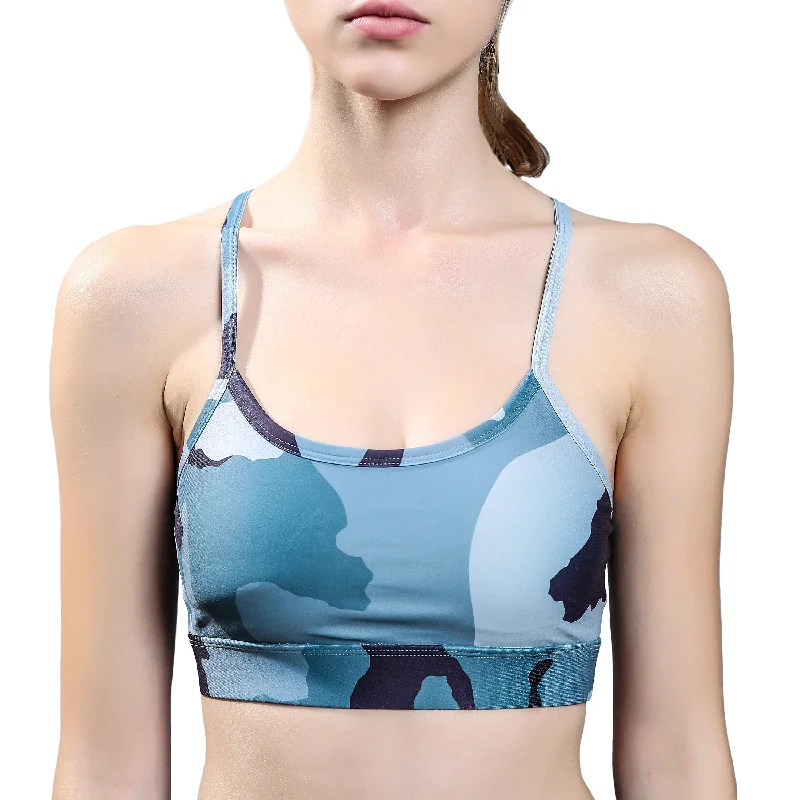 Sports bra with prism print -Womens Racerback Camo Sports Bra with Spaghetti Strap