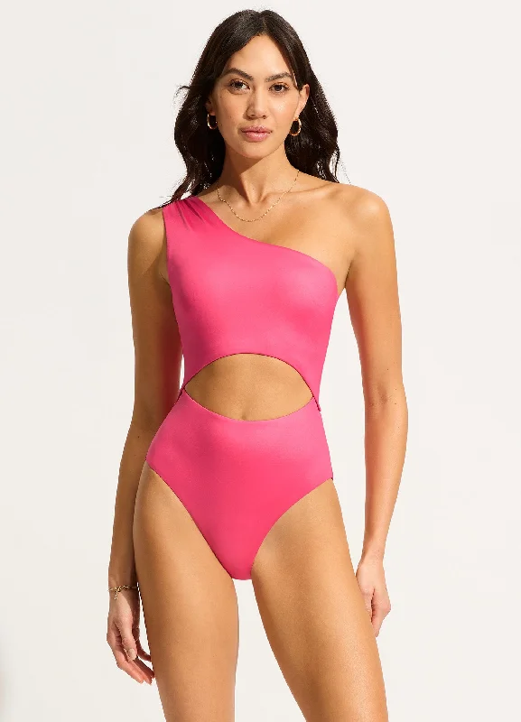 swimwear daily aims -Soleil One Shoulder One Piece - Hot Pink