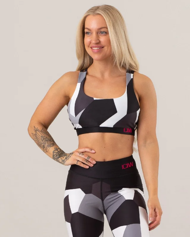 Sports bra with split fit -ICIW Full Camo Sports Bra - Black-White