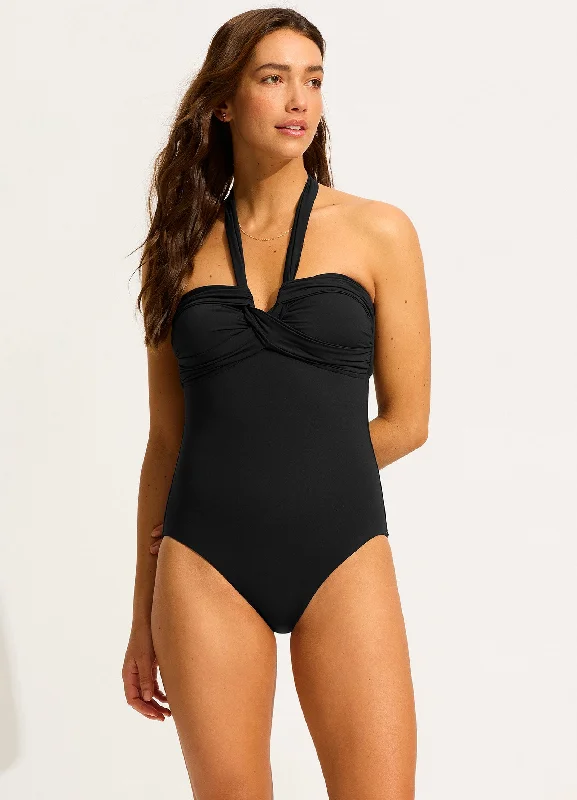 swimwear edgy vibes -Seafolly Collective Halter Bandeau One Piece - Black