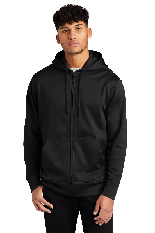 Sport-Tek Adult Performance Hooded Full Zip Warm-Up Jacket in Black - HRYMCA