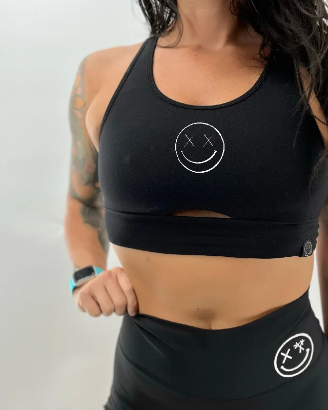 Sports bra with ripple fit -Salty Savage Ladies “OG Smile” Peekaboo Sports Bra | Cocoa Beach Performance