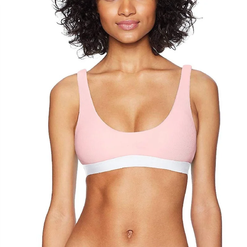 Sports bra with thick straps -Color Blocked Sport Bra Bikini Top In Pink