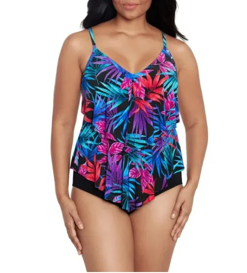 Sports tank top for humid jogs -TRIMSHAPER  RAINFOREST PRINT TANKINI TOP