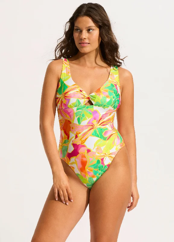 swimwear full stretch -Wonderland Twist Front One Piece - Fuchsia Rose