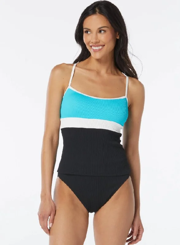 Sports tank top with knot cut -BEACH HOUSE SPORT COLORBLOCK RIB FLEX TANKINI