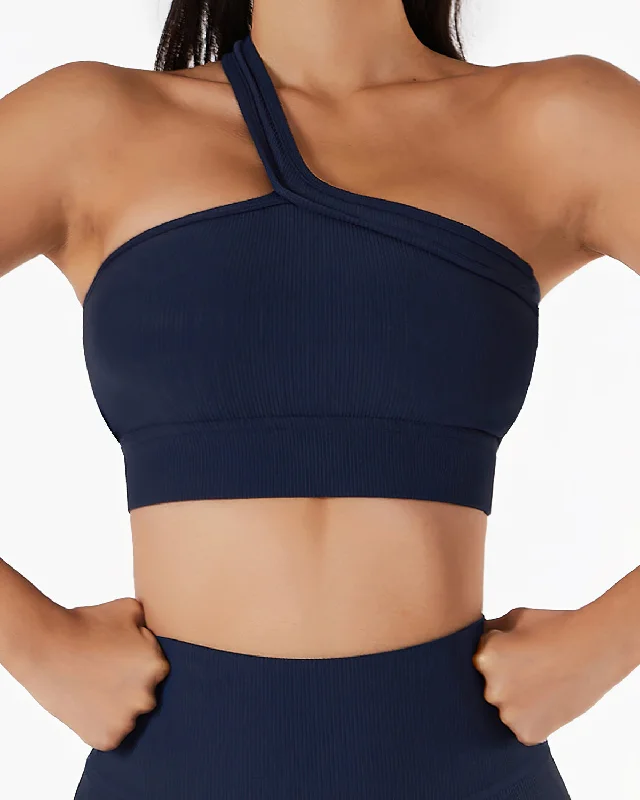 Sports bra with swirl fit -Eryn One-Shoulder Sports Bra - Blue