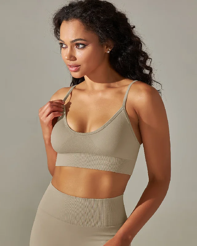 Sports bra with firm straps -Cleo Sports Bra - Khaki