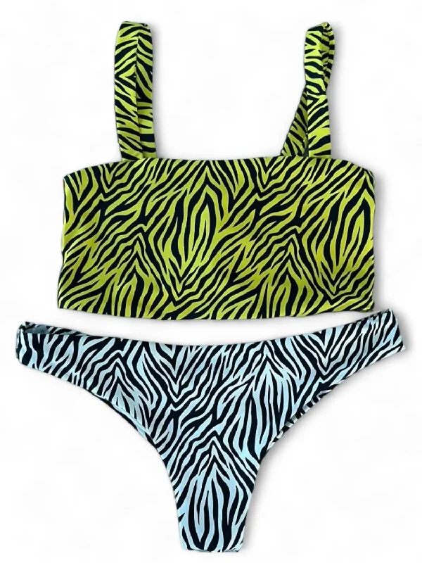 Sports bra with wide fit -Zebra Bikini Set In Yellow/white