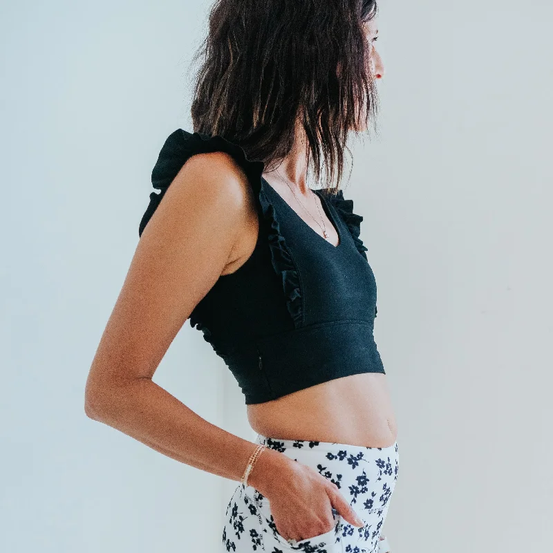 Sports top with ripple pattern -Alice Crop Top - Black