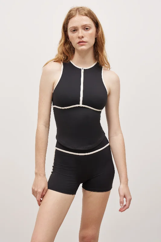 Sports top with sheer shape -Base Contrast Trim Sleeveless Zip Up Jacket  - Black/Tofu