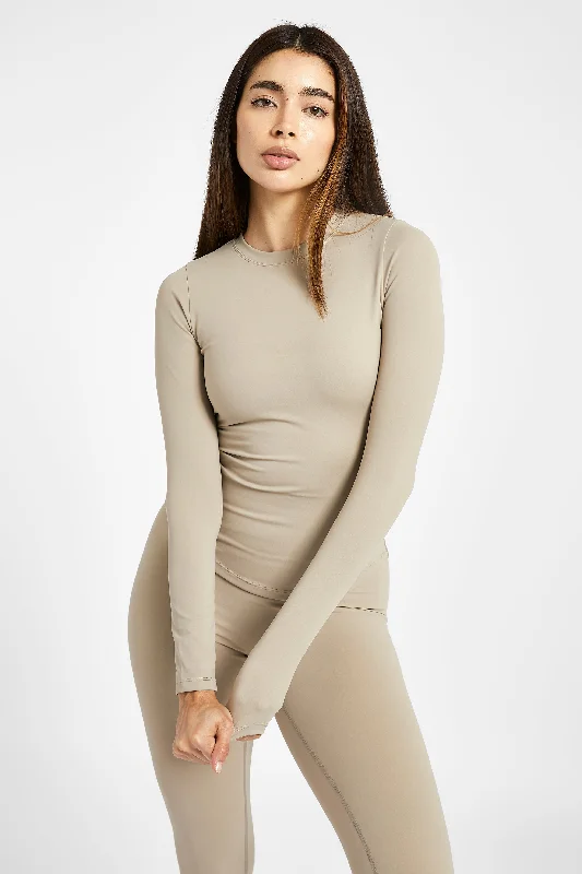 Sports top for older athletes -Base Sculpting Long Sleeve Top - Taupe