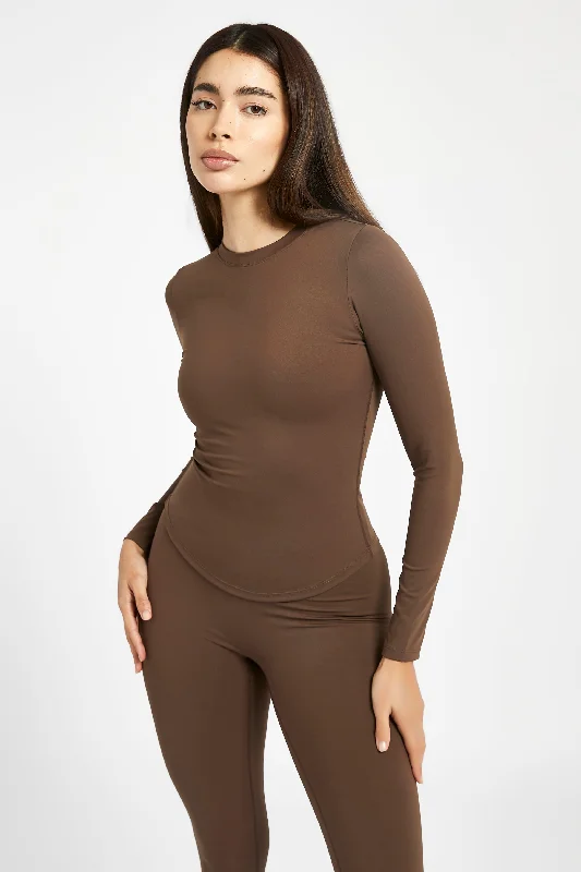 Sports top for dumbbell lifts -Base Sculpting Long Sleeve Top - Truffle