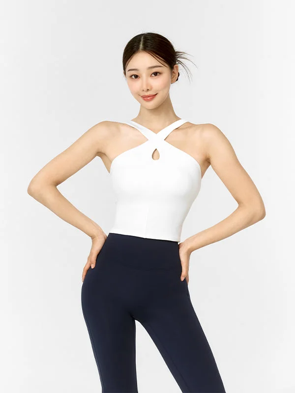 Sports top with loop shape -Comfort Fine Cross Neck Crop Top