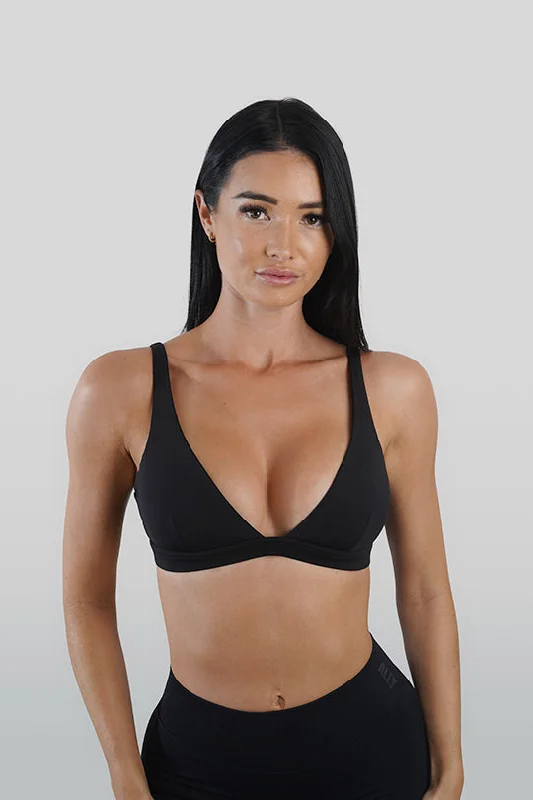 Sports top with curve trim -ALLY CROP - BLACK