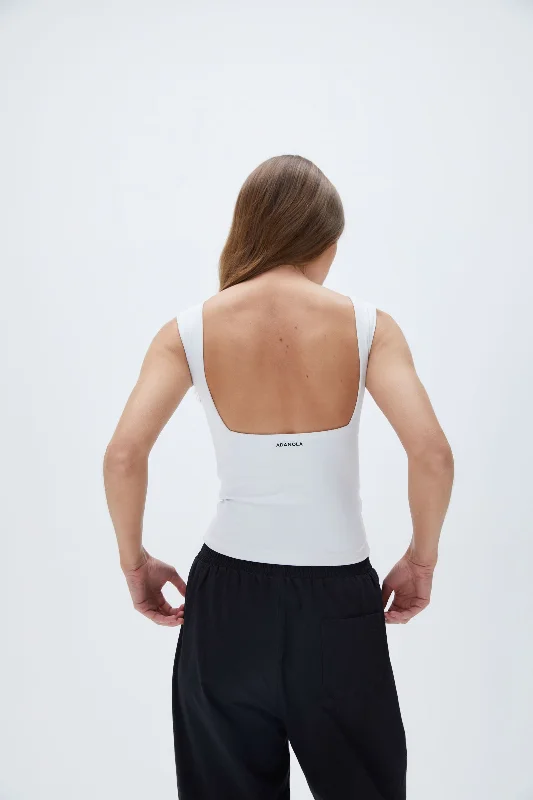 Sports top for swift dashes -Square Neck Open Back Top - White