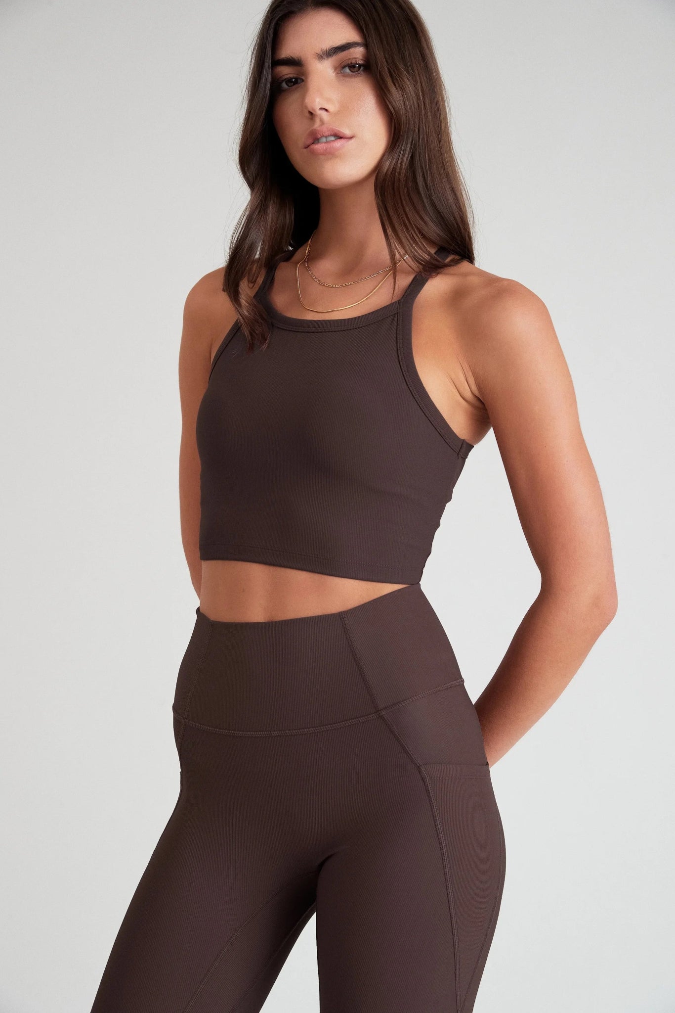 Sports top with thick shape -EcoRib Strap Racer Crop