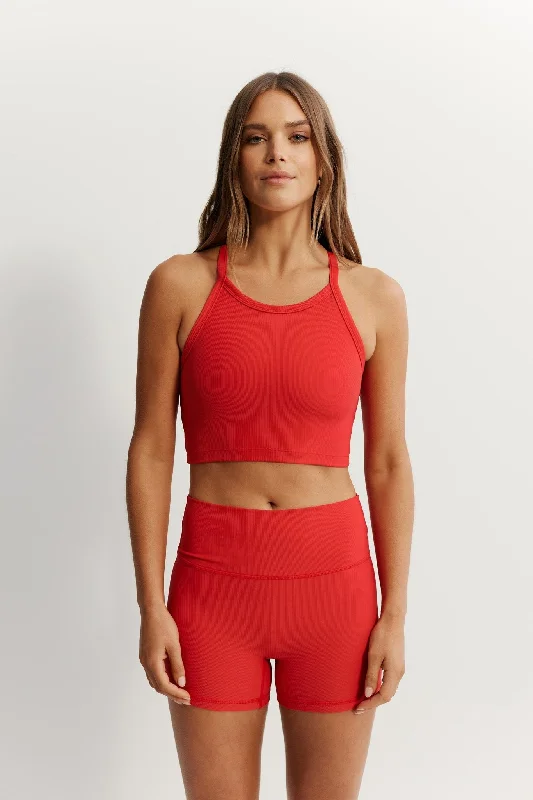 Sports top with cool shape -EcoRib Strap Racer Crop