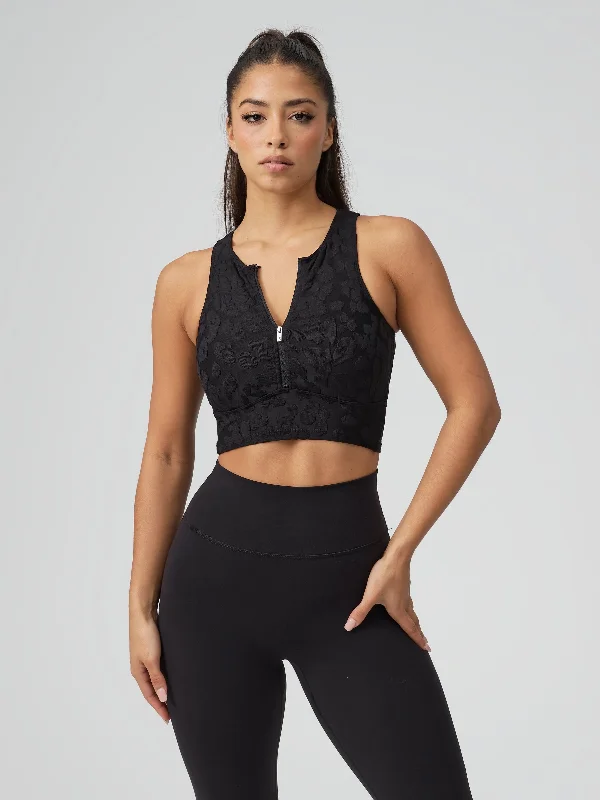 Sports top with braid neck -Hellraiser Crop Top - Onyx Black