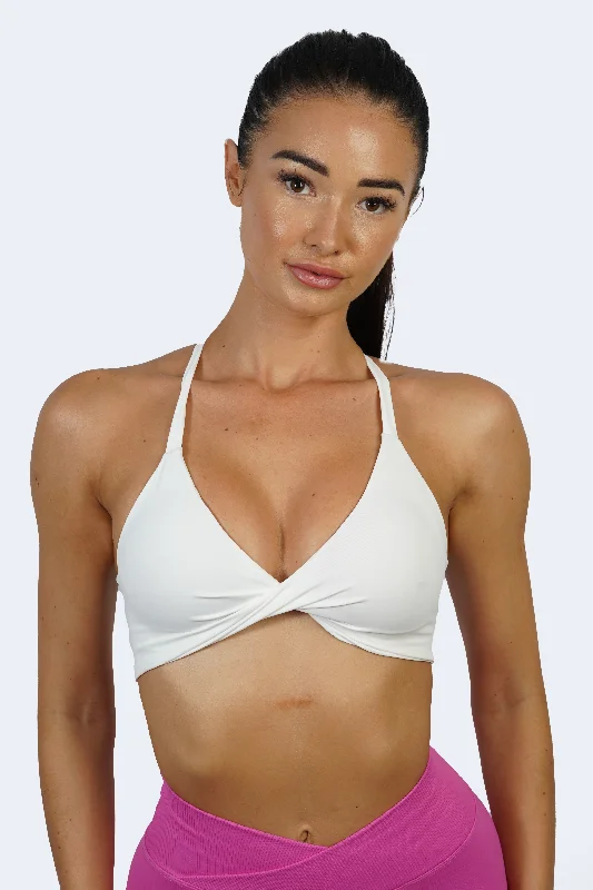 Sports top with split neck -Inspire Crop - White