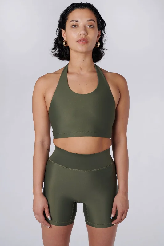 Sports top with prism trim -Iris Halter Crop Top | Recycled Nylon | Olive