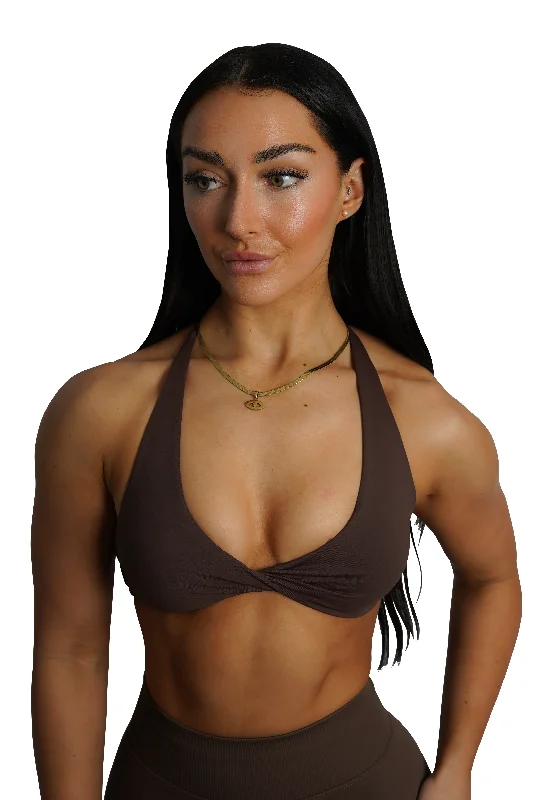 Sports top with loop neck -KALI CROP - ESPRESSO