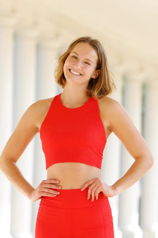 Sports top for ring exercises -Kella Pocket Crop Top (cherry ribbed)