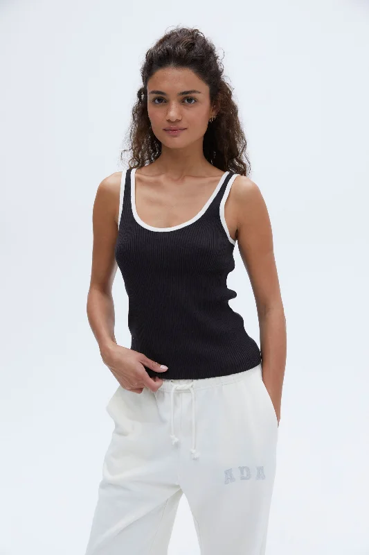 Sports top with snug shape -Rib Knit Vest Top - Coffee Bean/Cream