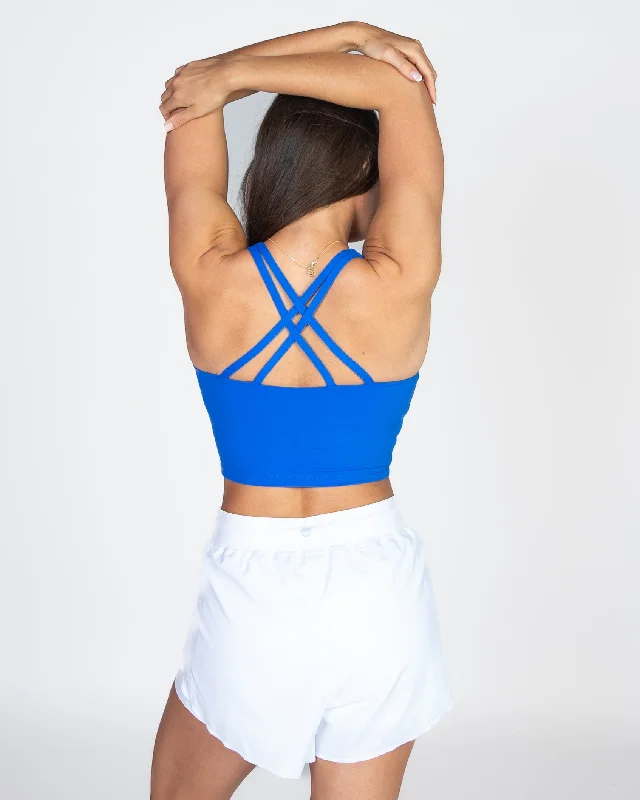 Sports top with coil neck -Lux Performance Crop - Cobalt - FINAL SALE