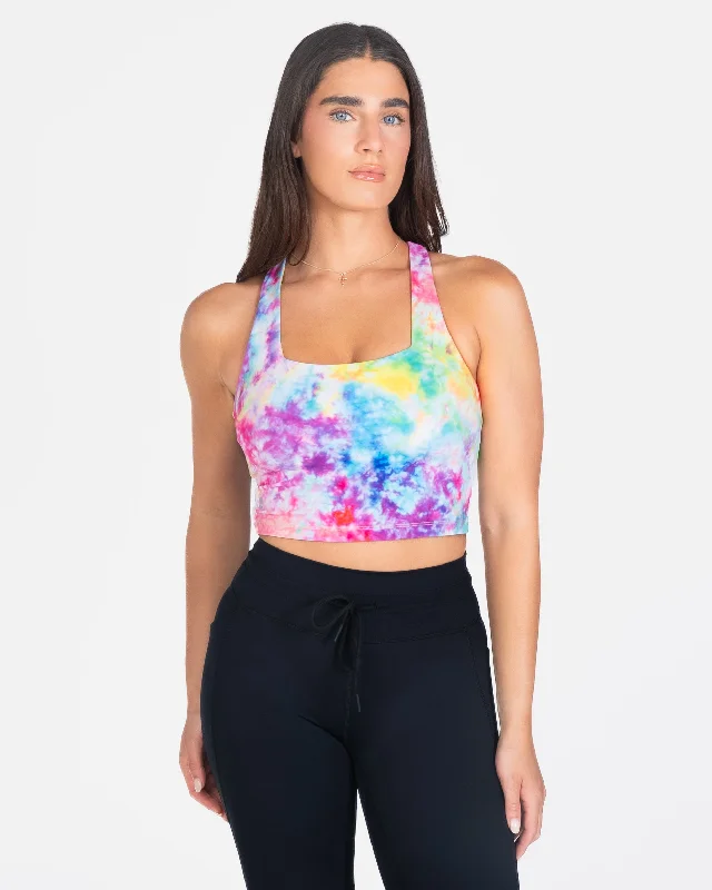 Sports top with thick trim -Lux Performance Crop - Rainbow Tie Dye - FINAL SALE